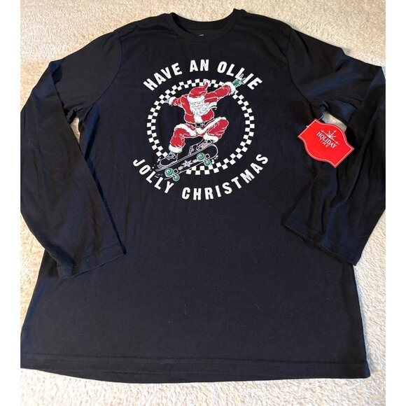 Holiday Time Santa Skateboarding Design Christmas Shirt Long Sleeve Unisex L - Picture 3 of 3